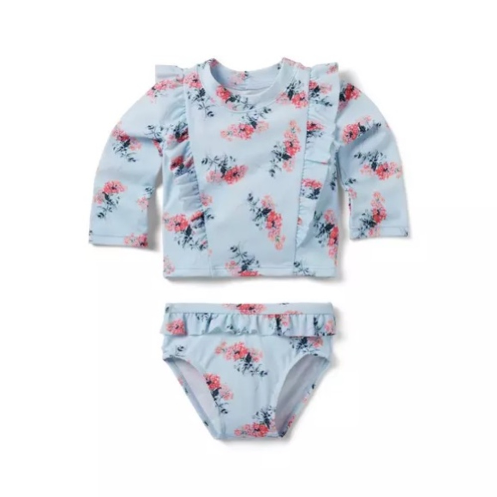 Janie and Jack Baby Girl Floral Rash Guard Set size 6 - 12 Months